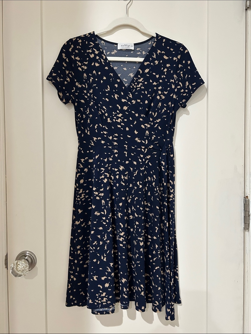 Kaileigh Navy Floral Faux-Wrap Tea Dress